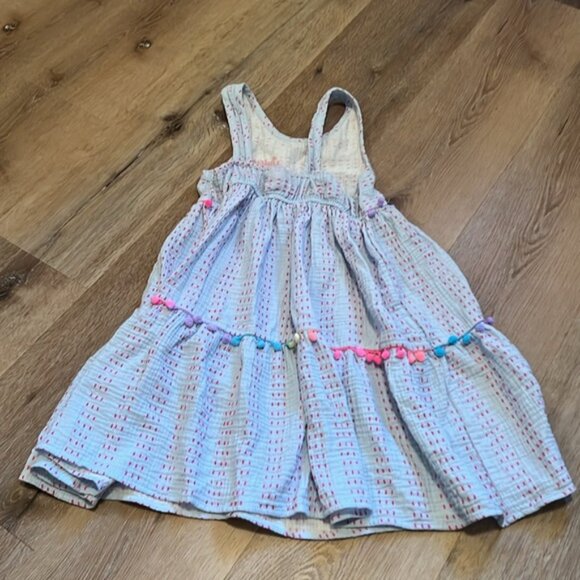 Juicy Couture Girls Light Blue Embroidered Stitch Tiered Pom Dress Size 8/10 - Picture 4 of 8